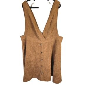 Flare Mini Overall Deep V Dress‎ Frille Rose Women's Brown Corduroy Size 2X